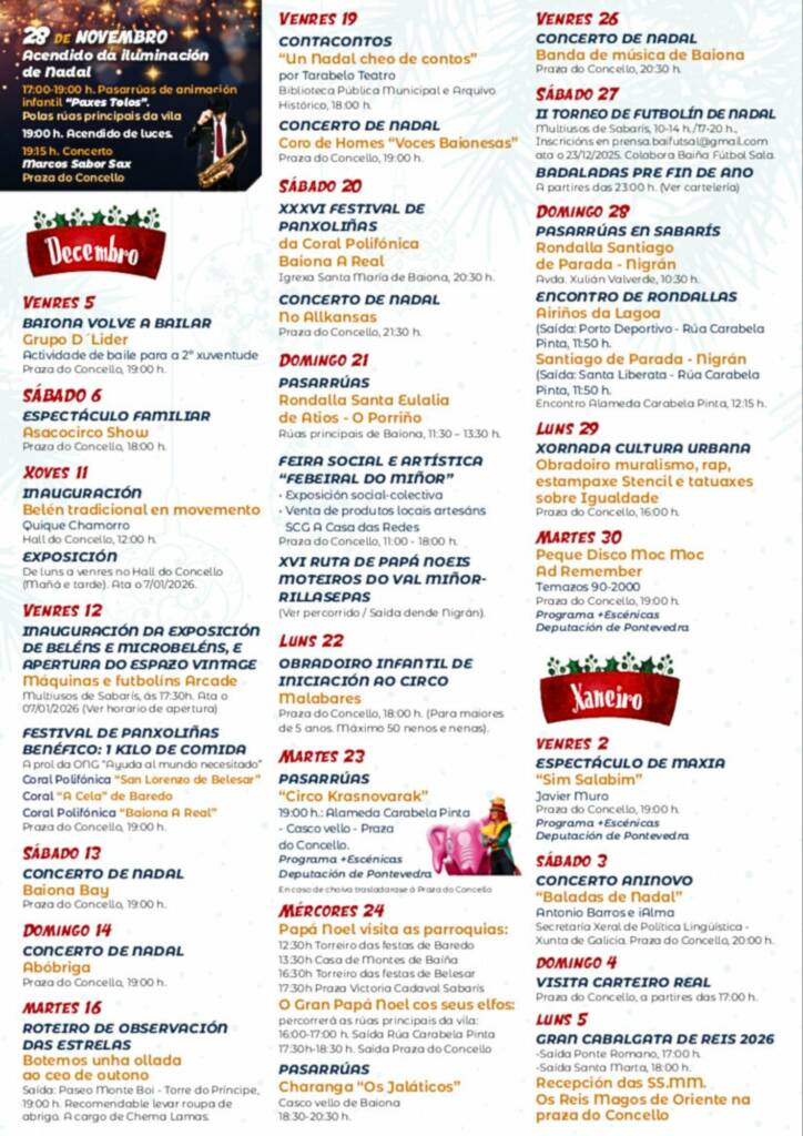 Vigoplan | Cartel De La Programación Bainadal 2025 Baiona Navidad