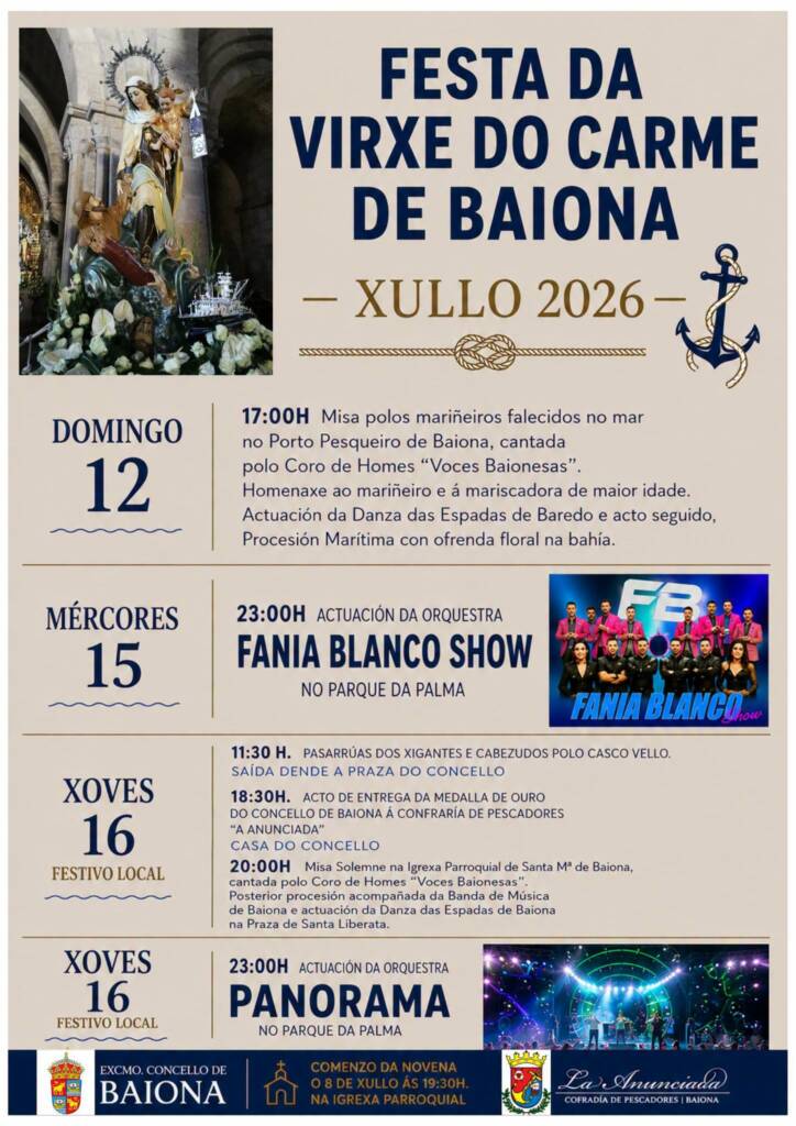 Vigoplan | Cartel De Las Fiestas De La Virgen Del Carmen 2026 De Baiona