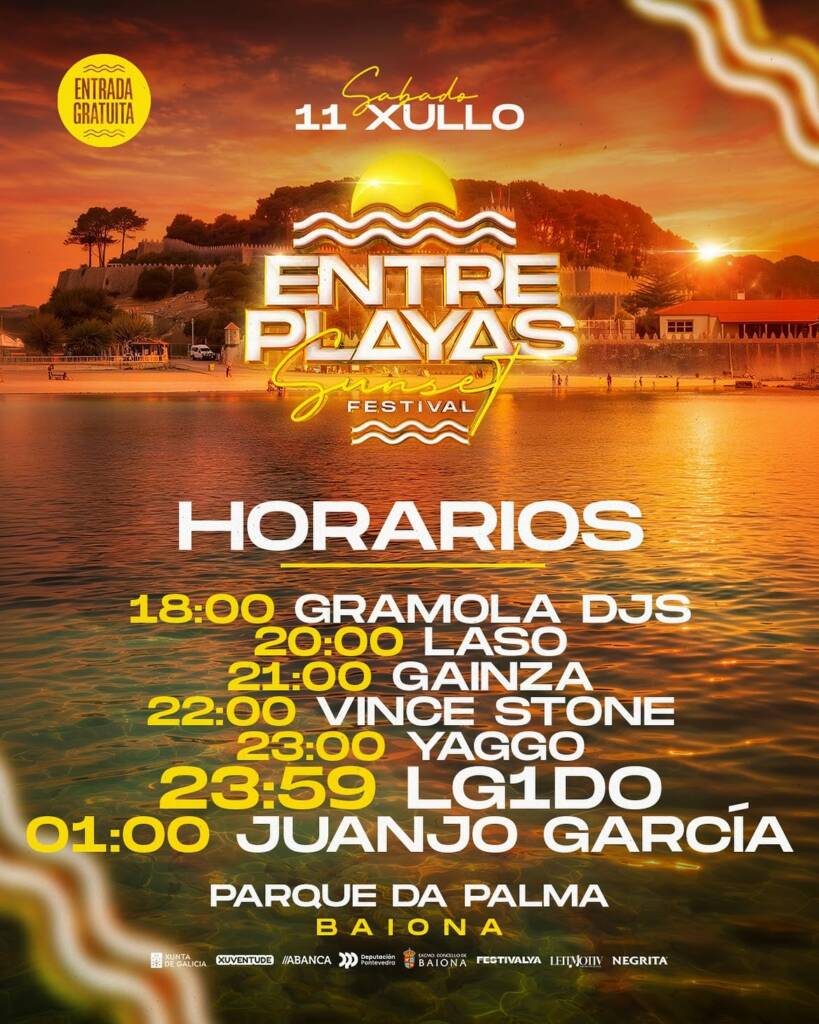 Vigoplan | Entre Playas Sunset Festival 2026 Baiona Horarios Cartel